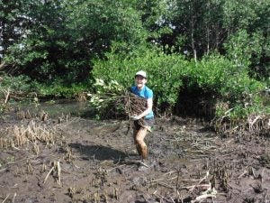 woman holding plants