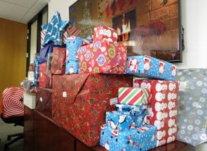 Large pile of wrapped gifts