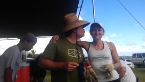 Mak pretending to kiss a woman